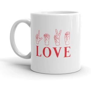 Crazy Dog T-Shirts Love Sign Language Coffee Mug Cute Valentine’s Day Ceramic Cup-11oz