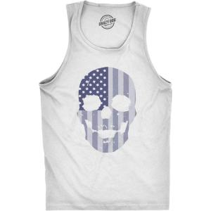Crazy Dog T-Shirts Mens Fitness Tank Flag Skull Tanktop Cool 4th of July Skeleton Shirt(White)