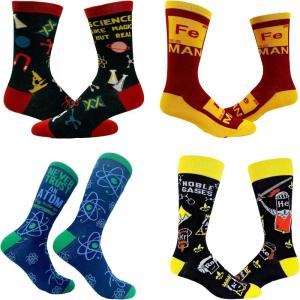 Crazy Dog T-Shirts Mens Funny Science Socks With Awesome Graphics for Men(Science 4 Pack)