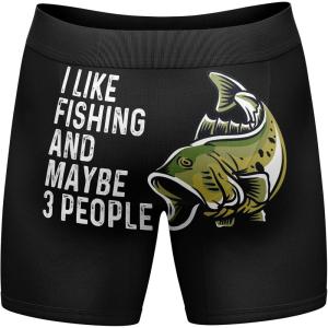 Crazy Dog T-Shirts Mens I Like Fishing and Maybe 3 People Boxer Briefs Funny Gift Novelty Underwear Funny Graphic Boxers Dad Joke Cool Fishing Mens Novelty Boxer Briefs Fish and 3 M