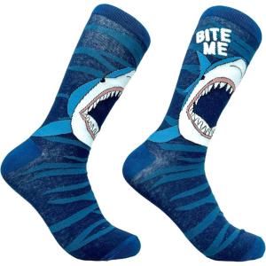 Crazy Dog T-Shirts Men’s Shark Socks Funny Sarcastic Shark Week Graphic Footwear for Men(Bite Me)