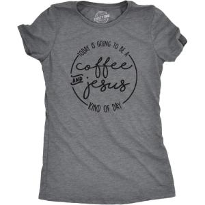 Crazy Dog T-Shirts Womens Coffee and Jesus T Shirt Cute Religious Easter Christian Faith Morning(Dark Heather Grey)