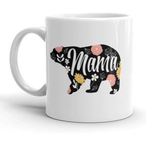 Crazy Dog T-Shirts Worlds Okayest Mom Funny Family Mothers Day Ceramic Coffee Drinking Mug 11oz Cup(Mama Bear Floral)