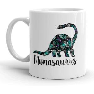 Crazy Dog T-Shirts Worlds Okayest Mom Funny Family Mothers Day Ceramic Coffee Drinking Mug 11oz Cup(Mamasaurus Floral)