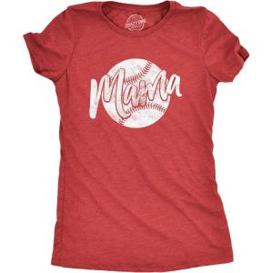 Crazy Dog Womens Funny Mom T Shirts Novelty Sports and Sarcastic Motherhood Tees for Amazing Moms(Heather Red – Baseball Mama)