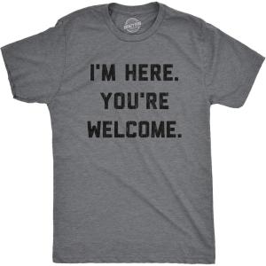 Funny Mens Shirts Sarcastic Tees with Funny Sayings and Cool Designs for Guys(Dark Heather Grey – Here Welcome)