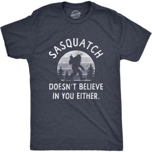 Funny Mens Shirts Sarcastic Tees with Funny Sayings and Cool Designs for Guys(Heather Navy – Sasquatch Believe)