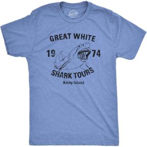 Great White Shark Tours T-Shirt Vintage Movie Boating Shirts Fishing Tees(Heather Light Blue)