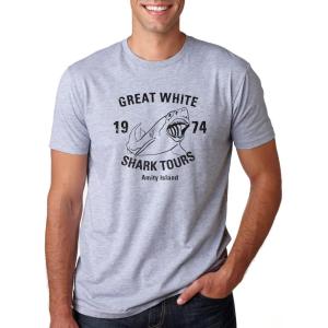 Great White Shark Tours T-Shirt Vintage Movie Boating Shirts Fishing Tees(Light Heather Grey)