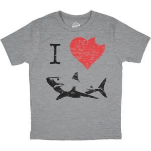 Kids’ I Love Sharks T Shirt Classic Youth Shark Bite Shirt Shark Tee(Light Heather Grey)