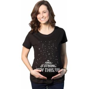 Maternity Force is Strong Funny Pregnancy T Shirt Graphic for Expecting Mothers(Black)