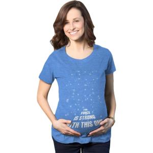 Maternity Force is Strong Funny Pregnancy T Shirt Graphic for Expecting Mothers(Heather Light Blue)