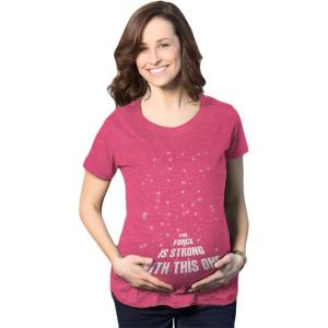 Maternity Force is Strong Funny Pregnancy T Shirt Graphic for Expecting Mothers(Heather Pink)