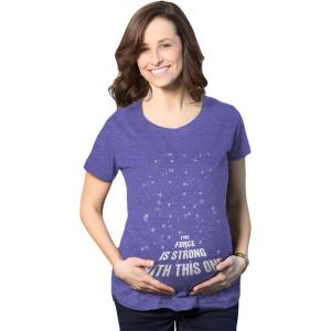 Maternity Force is Strong Funny Pregnancy T Shirt Graphic for Expecting Mothers(Heather Purple)