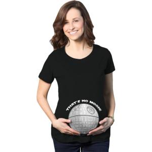 Maternity Thats No Moon Cute T Shirt Funny Pregnancy Announcement Baby Bump Tee(Black)