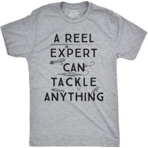 Mens A Reel Expert Can Tackle Anything T Shirt Funny Fishing Tee(Light Heather Grey)