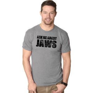 Mens Ask Me About Jaws Flip Up T Shirt Funny Ocean Shark Movie Tee for Guys(Light Heather Grey)