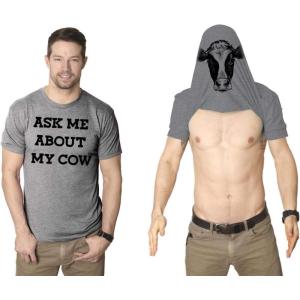 Mens Ask Me About My Cow Funny Farm Animal Flip Up T Shirt(Light Heather Grey)