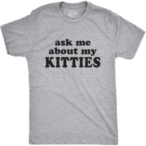 Mens Ask Me About My Kitties Flip Up T Shirt Funny Cat Shirt Offensive Crazy Top(Light Heather Grey)