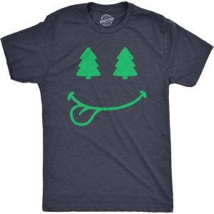 Mens Christmas Tree Eyes Smile T Shirt Funny Xmas Lovers Smiling Face Tee for Guys(Heather Navy – Xmassmile)