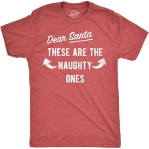 Mens Dear Santa These are The Naughty Ones T Shirt Funny Xmas Workout Buff Arms Joke Tee for Guys(Heather Red – Naughtyones)