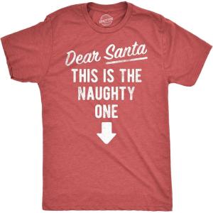 Mens Dear Santa This is The Naughty One T Shirt Funny Xmas Adult Joke Tee for Guys(Heather Red – Naughty)