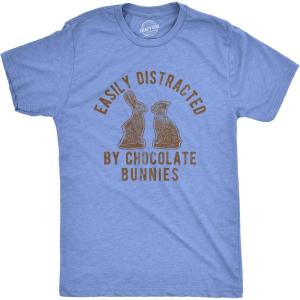 Mens Easily Distracted by Chocolate Bunnies T Shirt Funny Easter Sunday Novelty Graphic Tee for Guys(Light Heather Blue)