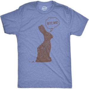 Mens Easter Bunny T Shirts Funny Bunny Tees for Guys Easter Tees for Men(Heather Light Blue – Bite Me)