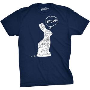 Mens Easter Bunny T Shirts Funny Bunny Tees for Guys Easter Tees for Men(Heather Navy – Bite Me)
