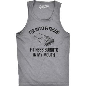 Mens Fitness Burrito Funny Gym T Shirt Sarcasm Hilarious Workout Novelty Tees(Light Heather Grey – Tank)