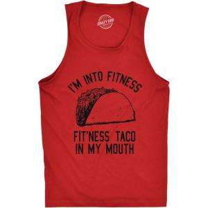 Mens Fitness Taco in My Mouth Tanktop Funny Shirt(Heather Red – Fitness Taco)