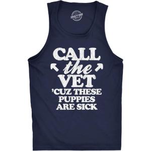 Mens Fitness Tank Call The Vet Cuz These Puppies are Sick Tanktop Funny Guns Muscles Shirt(Navy)
