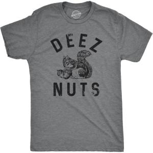 Mens Funny Animal Shirts Crazy Polar Bear Goat Flip Squirrel Hunter and Crow Animal Graphic Tees(Dark Heather Grey – Deez Nuts)