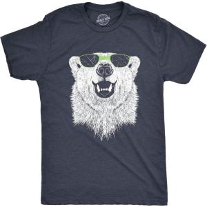 Mens Funny Animal Shirts Crazy Polar Bear Goat Flip Squirrel Hunter and Crow Animal Graphic Tees(Heather Navy – Polar Sunglasses)
