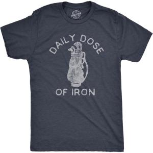 Mens Funny Golfing T Shirts with Sarcastic Sayings Novelty Golf Tees for Guys(Heather Navy – Iron Dose)