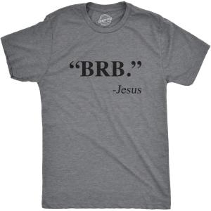 Mens Funny Jesus T Shirts Religious Tees with Funny Sayings Easter Tees for Guys(Dark Heather Grey – Brb)