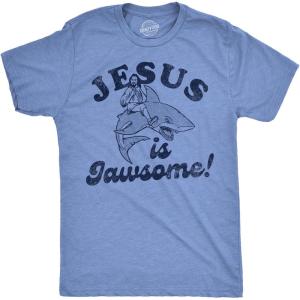 Mens Funny Jesus T Shirts Religious Tees with Funny Sayings Easter Tees for Guys(Light Heather Blue – Jesus is Jawsome)