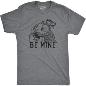 Mens Funny Valentines Day T Shirts Sarcastic Valentines Day T Shirts for Men(Dark Heather Grey – Be Mine Bear)