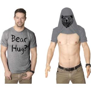 Mens Grizzly Bear Flip T Shirt Funny Hug Shirt Humorous Novelty Tee Crazy Humor(Light Heather Grey)