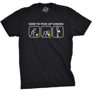Mens How to Pick Up Chicks Funny T Shirt Cool Graphic Tee Sarcastic Novelty Top Humor Tees(Black)
