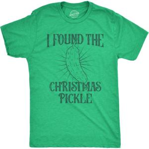 Mens I Found The Christmas Pickle T Shirt Funny Xmas Tree Hidden Ornament Novelty Tee for Guys(Heather Green – Pickle)