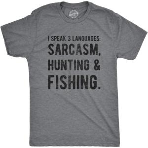Mens I Speak 3 Languages Sarcasm Hunting and Fishing T Shirt Hunter Sarcastic(Dark Heather Grey)