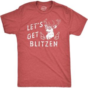 Mens Lets Get Blitzen T Shirt Funny Xmas Partying Drinking Santas Reindeer Tee for Guys(Heather Red – Blitzen)