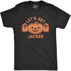 Mens Let’s Get Jacked T Shirt Funny Halloween Pumpkin Jack-o-Lantern Graphic Tee(Heather Black)
