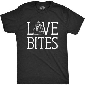 Mens Love Bites Funny Shark Dating Relationship Valentine’s Day T Shirt(Heather Black)