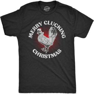 Mens Merry Clucking Christmas T Shirt Funny Xmas Rooster Chicken Joke Tee for Guys(Heather Black – Clucking)