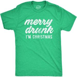 Mens Merry Drunk I’m Christmas T Shirt Funny Holiday Season Xmas Graphic Novelty Tee(Heather Green)