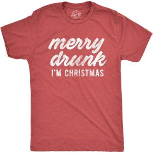 Mens Merry Drunk I’m Christmas T Shirt Funny Holiday Season Xmas Graphic Novelty Tee(Heather Red)