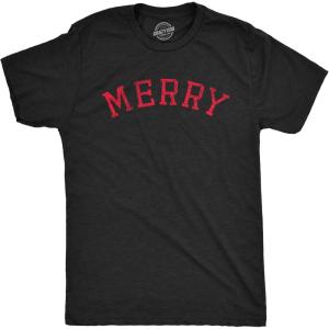 Mens Merry T Shirt Funny Cute Xmas Spirit Cheer Lovers Tee for Guys(Heather Black – Merry)