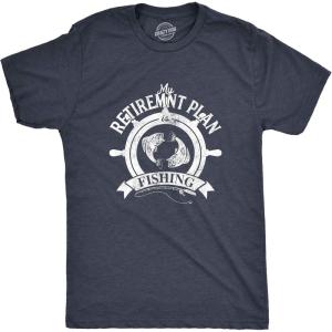 Mens My Retirement Plan Fishing T Shirt Funny Fisherman Gift Party Novelty Tee(Heather Navy – Retirement Plan)